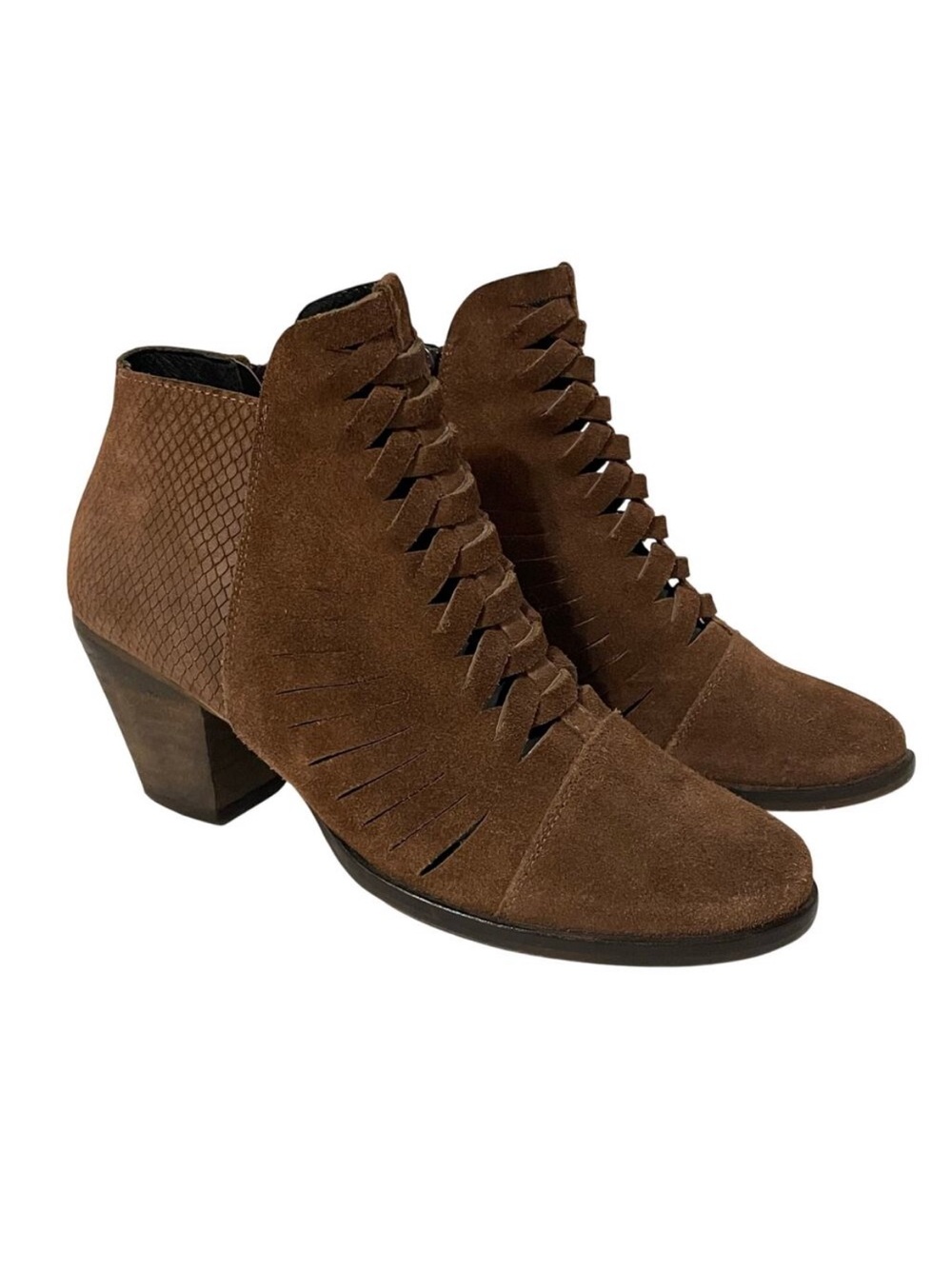 Free People Women's Ankle Booties Boho Chic Suede Block Heel sz 7.5 Dark Brown